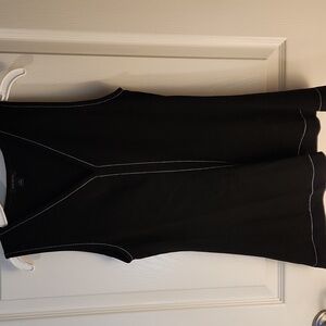 Ann Taylor brand women's black with white stitch detail rayon blouse size XS